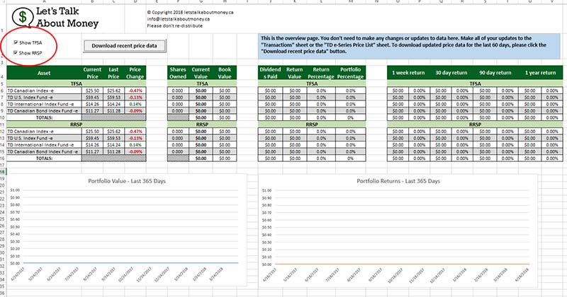 TD e-Series Excel Tracker - show accounts