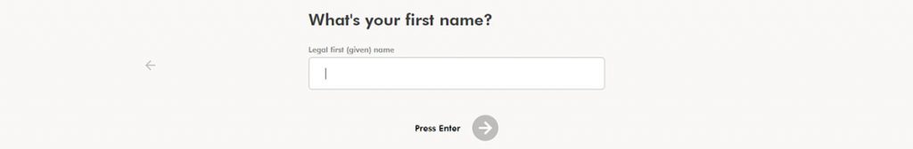 WealthSimple Signup - Step 1 - 2 - First Name