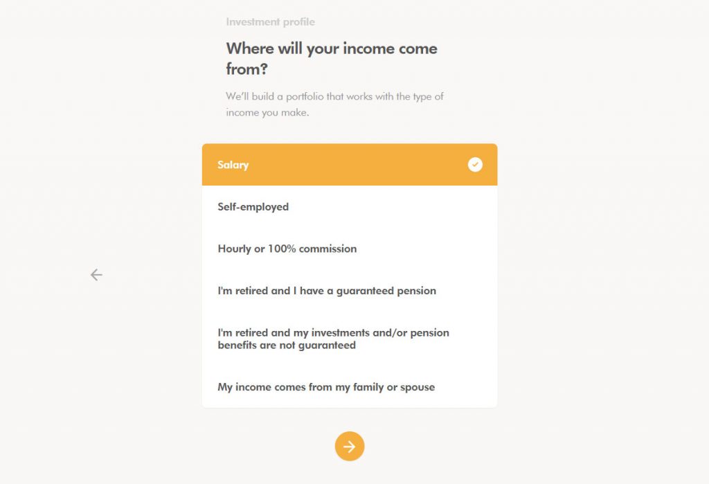 WealthSimple Signup - Step 2 - 9 - Income Type