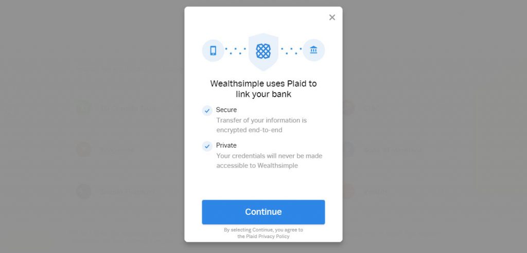 WealthSimple Signup - Step 4 - 5 - Plaid Security