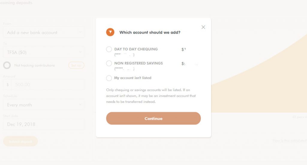 WealthSimple Signup - Step 4 - 8 - Tangerine Select Account