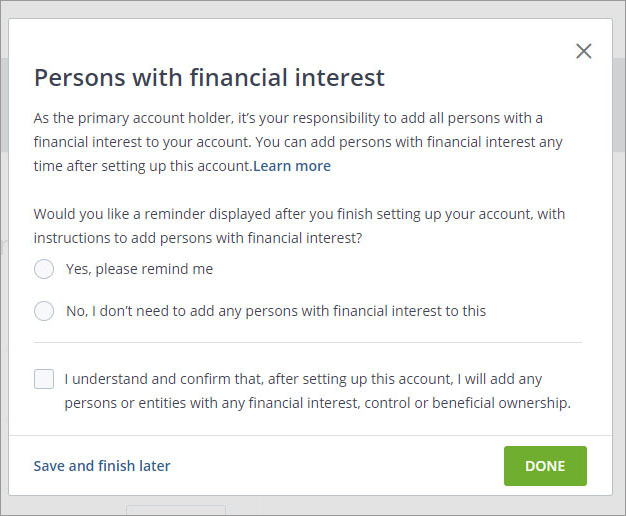 Sign up with Questrade - 24 - Setup account - Persons with financial interest