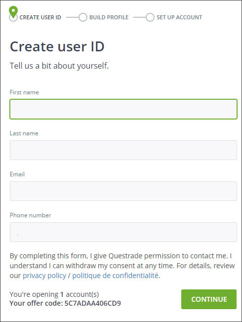 Sign up with Questrade - 4 - User ID Info