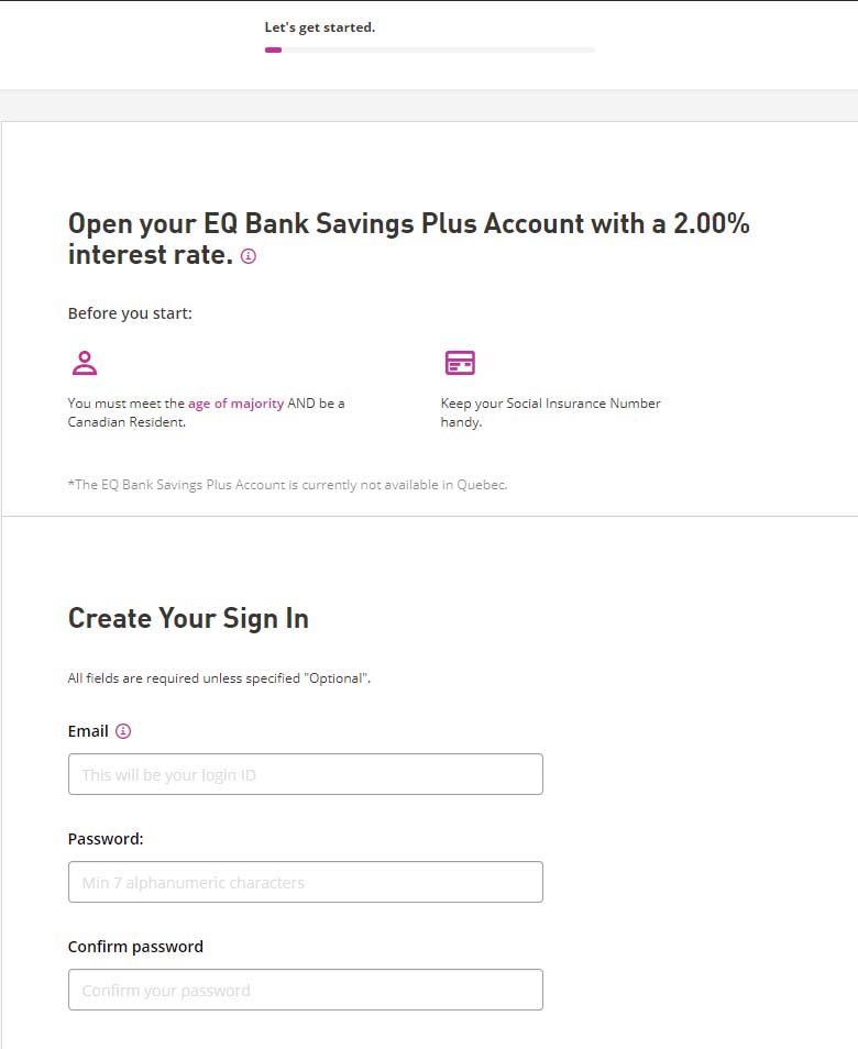 EQ Bank Canada Sign Up Form - 1 - update rate