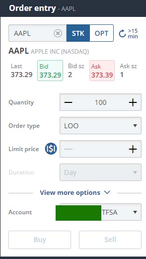 Limit on Open Order with Questrade